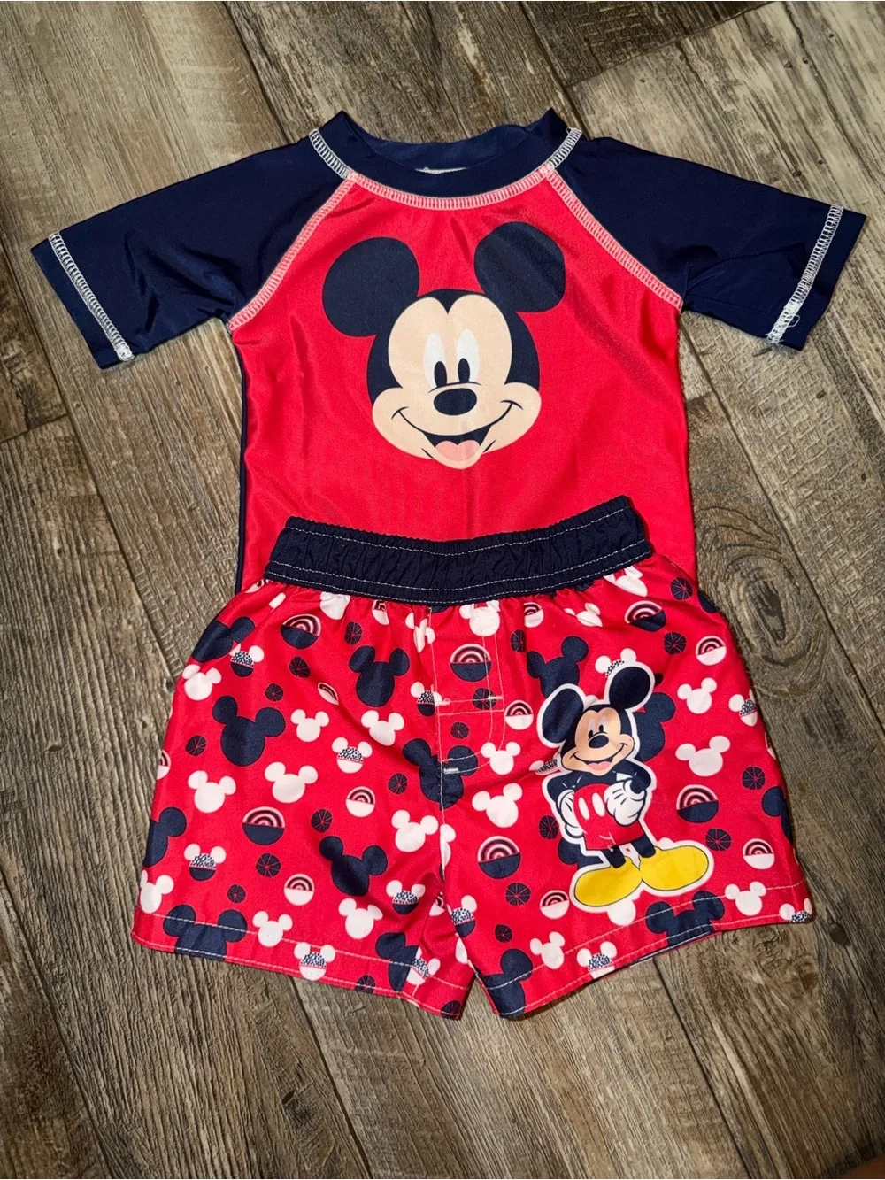 Disney Mickey Mouse Red and Navy Swim Rash Guard Set